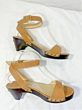 Authentic JIMMY CHOO Urban Wood Sandal Leather Snake Embossed platform size 6.5